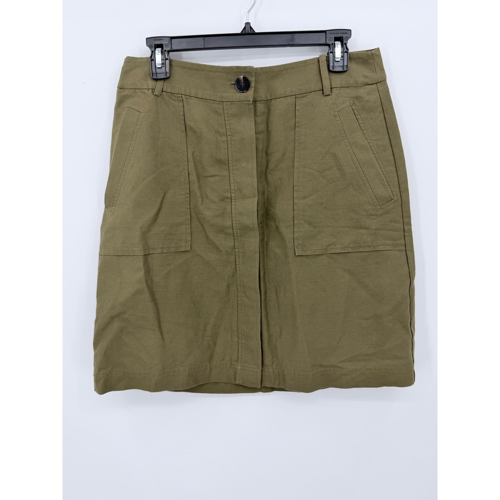 Ann Taylor Pencil Skirt Womens 14 Olive Green Utility Safari Cotton Linen Blend